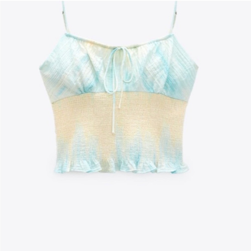 Zara Tie Dye Tank Top Women's Size Medium Tie‎ Front Smocking Ruffles Cropped